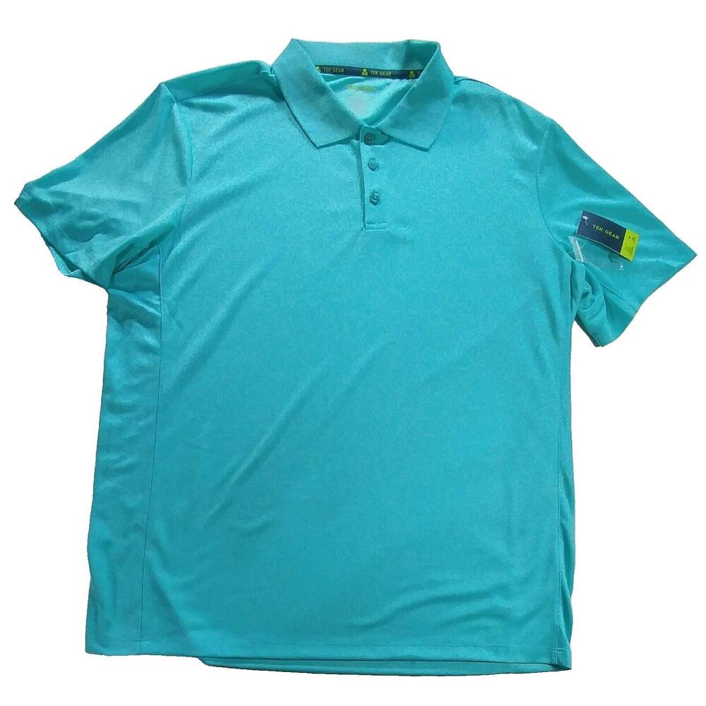 Tek Gear Polo Short Sleeve Tee Shirt Size XL Tahiti Ocean Blue 3 Button New